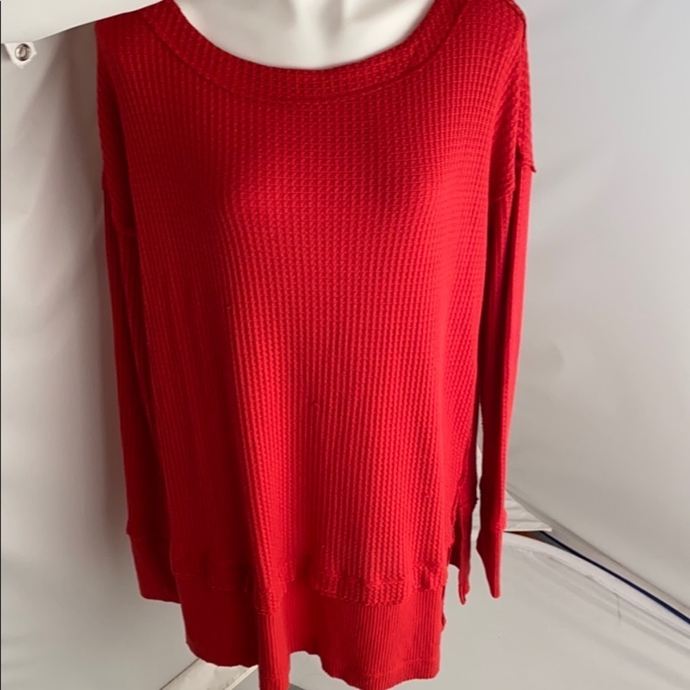 Free People tomato red waffle knit thermal boho top M